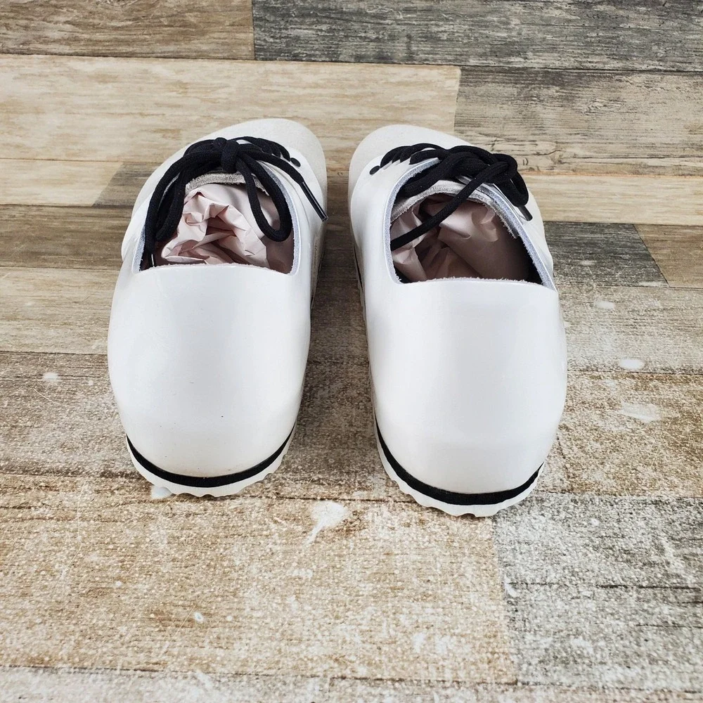 Birkenstock Maine Mens Shoes Sz 12 White Patent Lace Up Low Top Round Toe